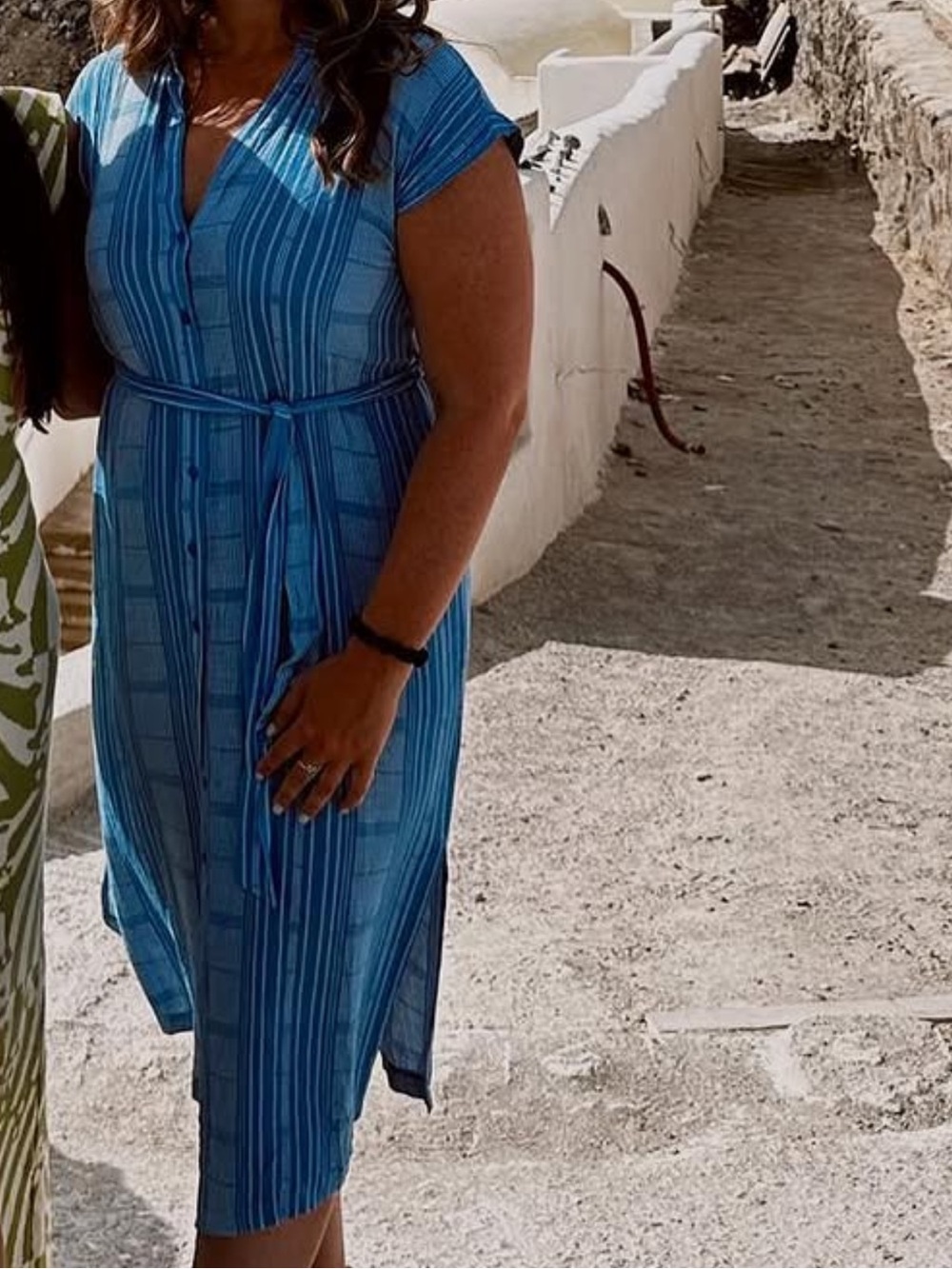 Lulu's Blue Striped Button-Front Tie-Waist Midi Dress